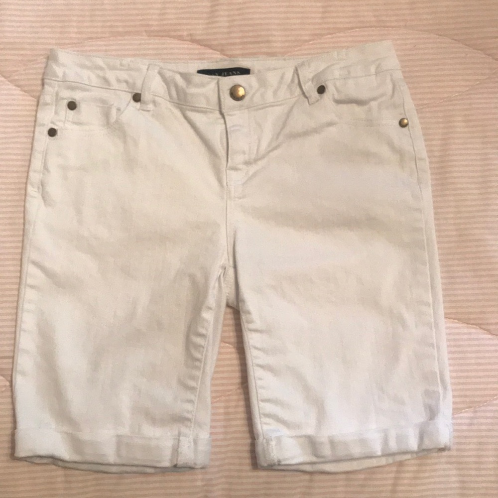 White Cuffed Denim Shorts